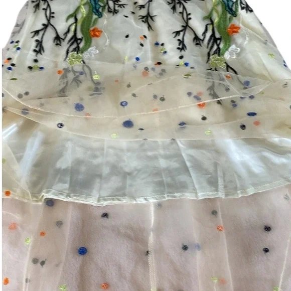 Antrophology Vicky and Lucas Floral Embroidered Midi Dress Sheer Overlay Party L - Picture 10 of 13